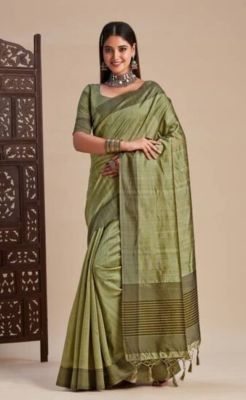 Olive Green Pure Handloom Silk Saree From Banaras