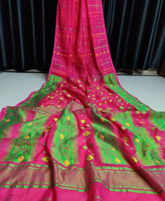 Multi Colour Pure Handloom Dhakai Jamdani Saree From Bengal