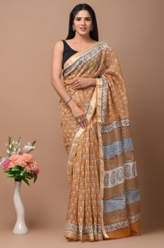 Orange Maheshwari Silk Saree From Rajshthan