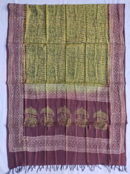 Maroon & Mehendi green cotton silk dupatta