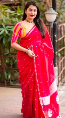 Red Pure Handloom Cotton Saree From Banaras