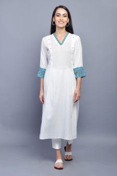 White Cotton Hand Painted Kurta