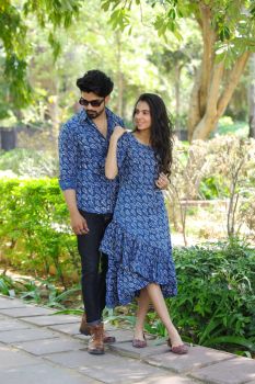 Royal Blue Hand Block Printed Designer Pure Cotton Couple Set