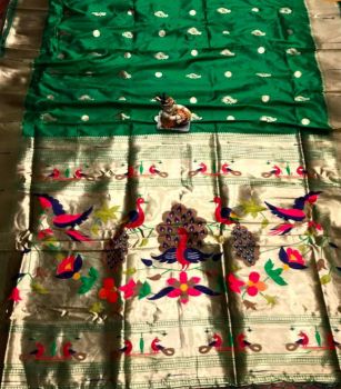 Green Banarasi Silk Antique Gold Zari Work Saree From Banaras