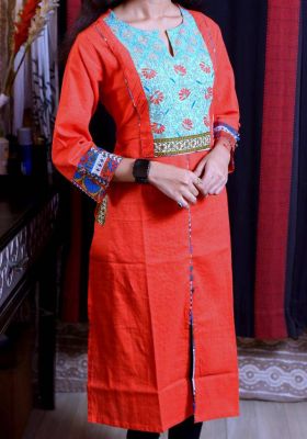 Brick Red Pure Handloom Long Kurti From Bengal