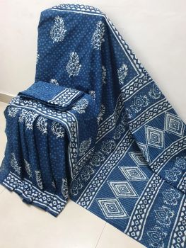 Light Blue Hand Block Printed Saree