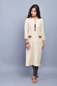 Cream Hand Painted Cotton Kurta