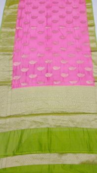 Pink Parrot Green Mango Banarasi Silk Saree From Banarasi
