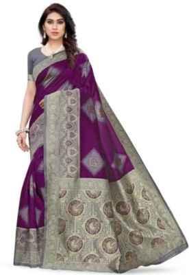 Purple Purple Pure Handloom Banarasi Silk Saree From Banaras