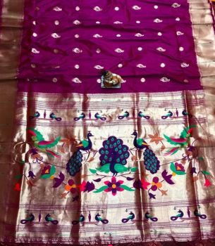Purple Banarasi Silk Antique Gold Zari Work Saree From Banaras