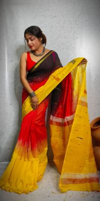 Multi Colour Pure Handloom Cotton Saree From Bengal