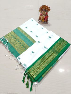 White Pure Handloom Gadwal Saree From Bengal