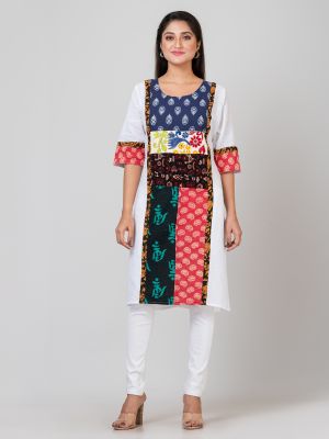 Multi Colour Pure Handloom Kantha Stitch Kurti From Bengal