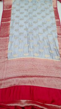 White Red Mango Banarasi Silk Saree From Banarasi