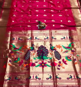 Red Banarasi Silk Antique Gold Zari Work Saree From Banaras