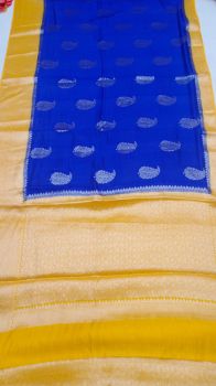 Blue Yellow Mango Banarasi Silk Saree From Banarasi