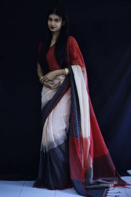Multi Colour Pure Handloom Cotton Saree From Bengal