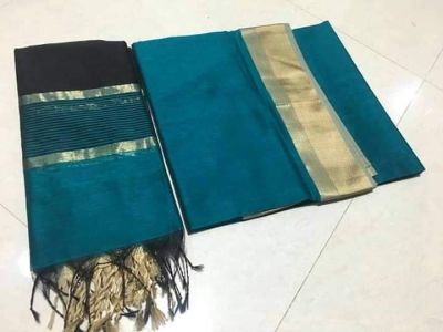Teal Pure Handloom Silk Saree From Bengal