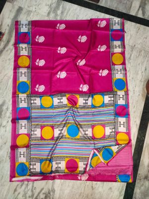 Raspberry Pure Handloom Silk Cotton Saree From Bengal