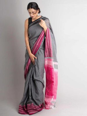 Gray Pure Handloom Cotton Saree From Bengal