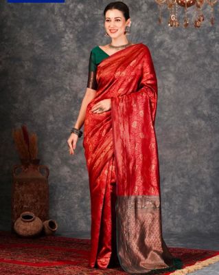 Red Pure Handloom Banarasi Silk Saree From Banaras