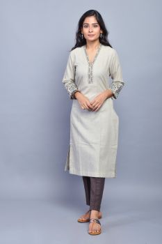 Grey Cotton Hand Painted Kurta