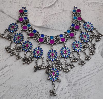 Afghani Glass Mirror Necklaces With Handpaint