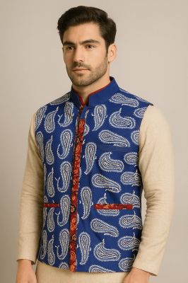 Blue Cotton Kantha Hand Stitch Jacket From Bengal