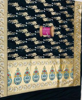Black Flower Design Silk Ikat Patola Saree