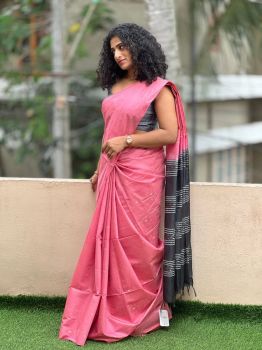 Faded Pink Pure Handloom Crafted Kota Silk Saree From Bhagalpur
