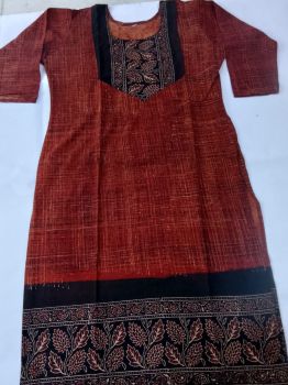 Dark Red Pure Handloom Cotton Molmol Kurti From Bengal