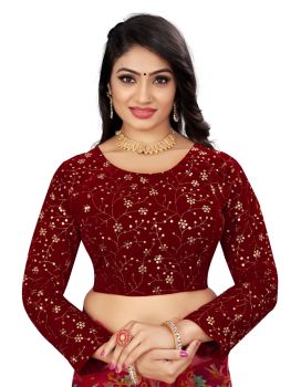 Maroon Velvet 9000 Embroidery Work With Sequence Blouse