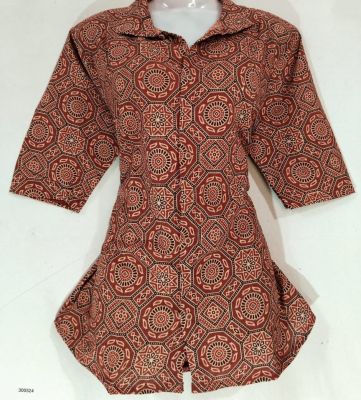 Maroon Red Pure Handloom Ajrak Ladies T-shirt From Bengal