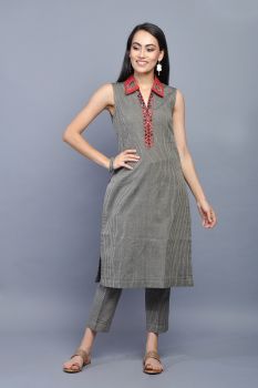Striped Grey Cotton Kurta