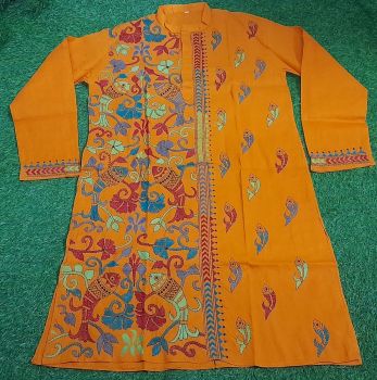 Orange Man Kantha Stitch Cotton Kurta