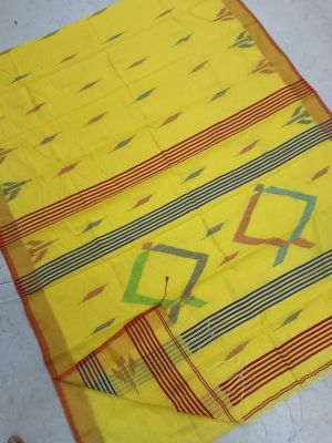 Yellow Pure Handloom Silk Cotton Saree From Bengal