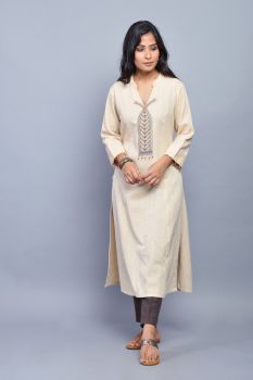 Ivory Cotton Hand Painted Kurta