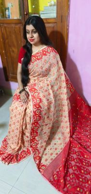 Cream Pure Handloom Dhakai Jamdani Saree From Bengal
