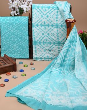 Light Blue Handloom Suit With Cotton Dupatta