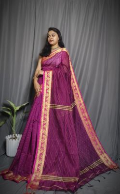 Pink Handloom Silk Cotton Saree From Bengal