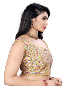 Beige Full Embroidery Mirror Work Work Blouse