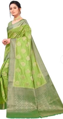 Green Pure Handloom Semi Silk Saree From Banaras