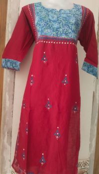 Maroon Colour Kantha Embroidery Design Kurti