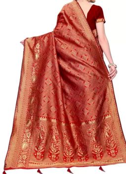 Brick Red Banarasi Silk Jacket Saree