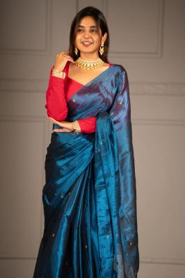 Blue Tissue Silk Pure Handloom Saree From Bengal