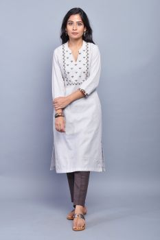 Ivory Hand Painted Cotton Kurta