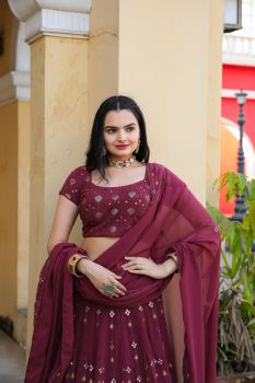 Wine Berry Color Georgette Sequence Work Designer Lehenga choli