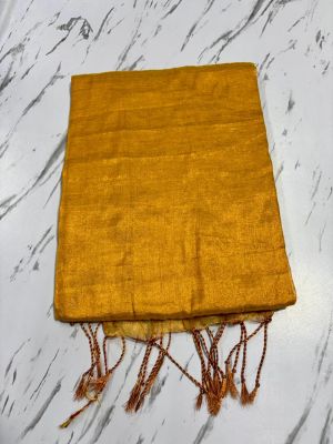 Golden Pure Handloom Tissue Cotton Saree From Bengal