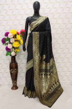 Black Pure Handloom Banarasi Silk Saree From Banaras