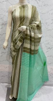 Light Brown Kota Silk Flag Stripe Saree From Bhagalpur